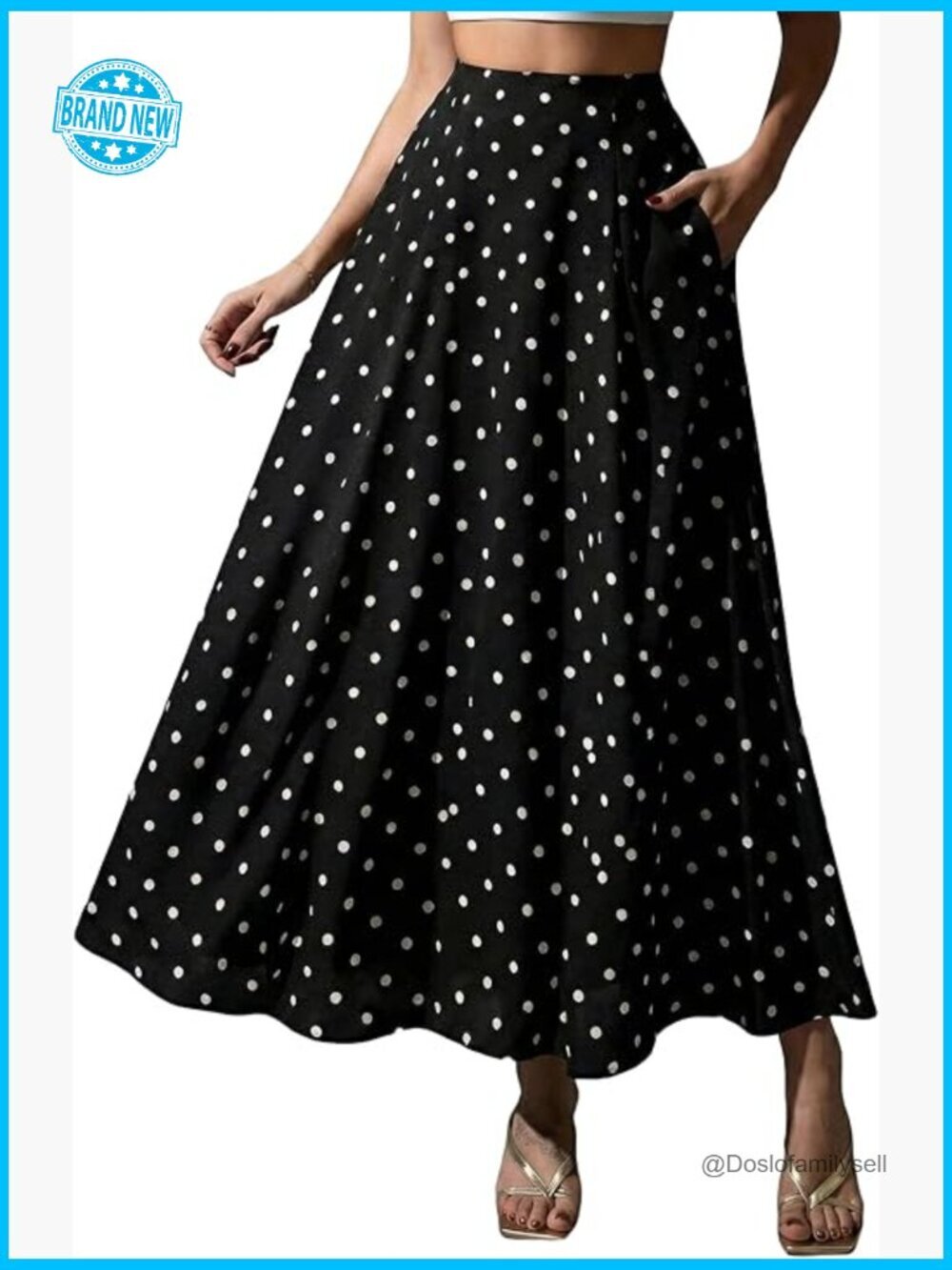 Polka Dot Flowy Maxi Skirt A-Line High Waisted Vintage Retro Elegant Long Skirt